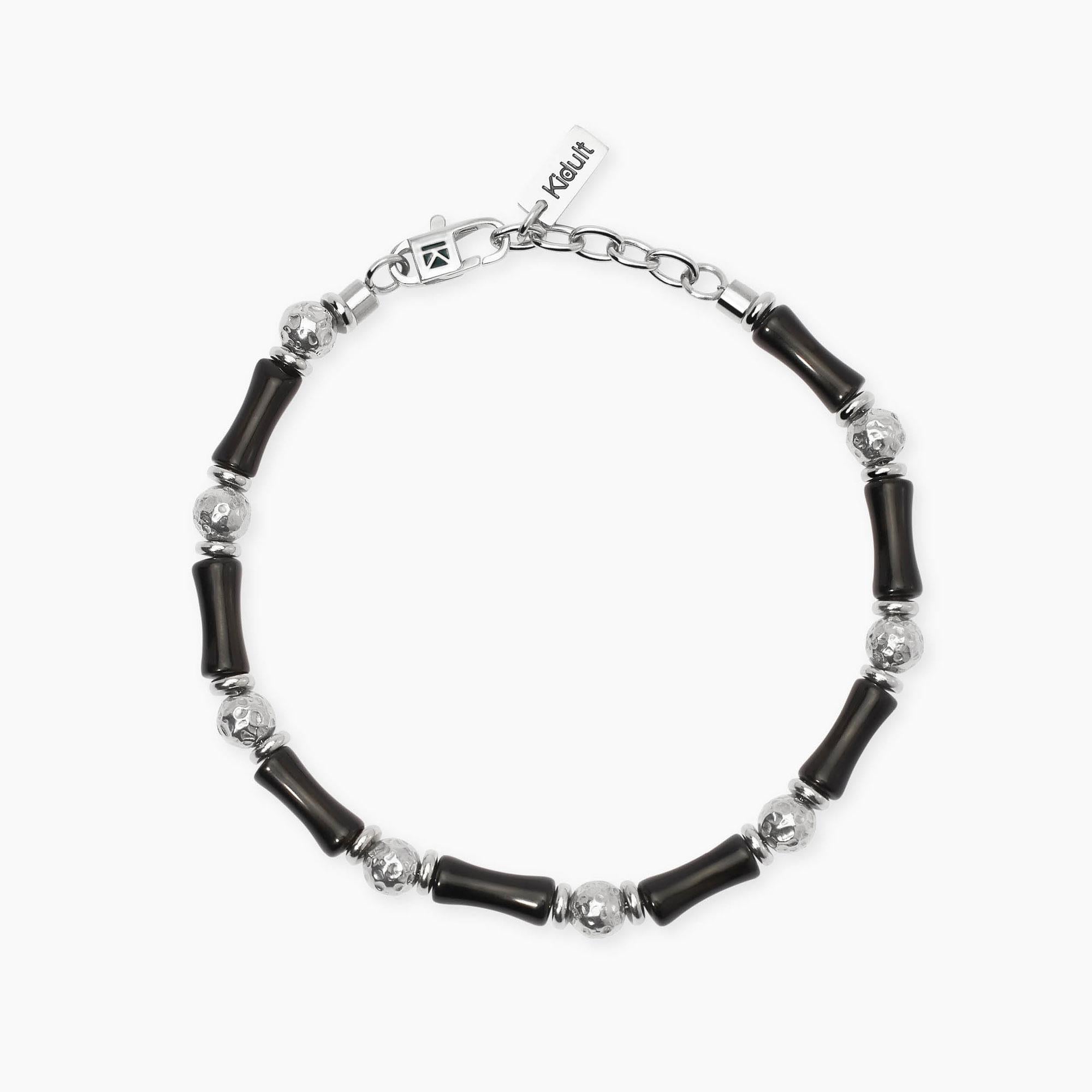 Bracciale Kidult Style uomo Ossidiana e sfere martellate