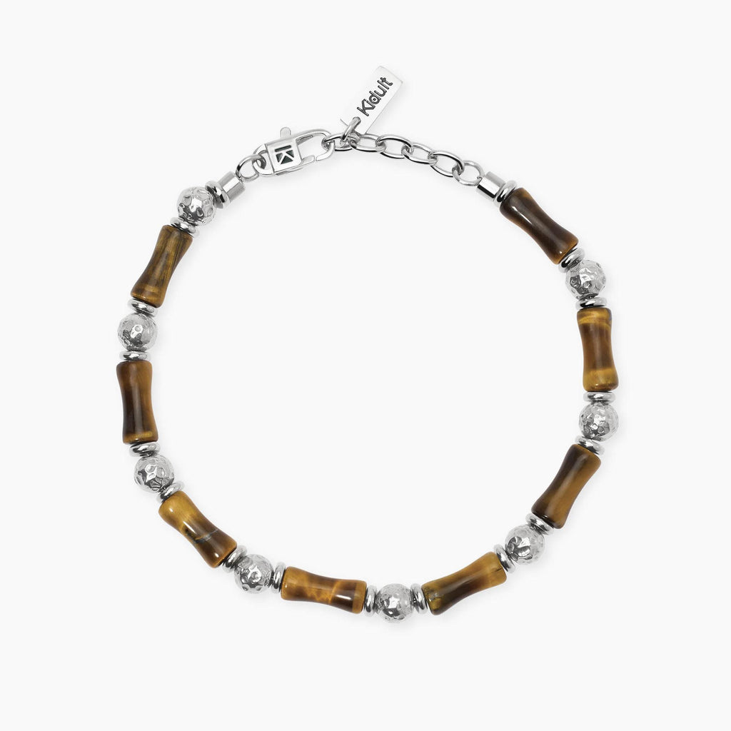 Bracciale Kidult Style uomo Sfere martellate ed occhio di tigre