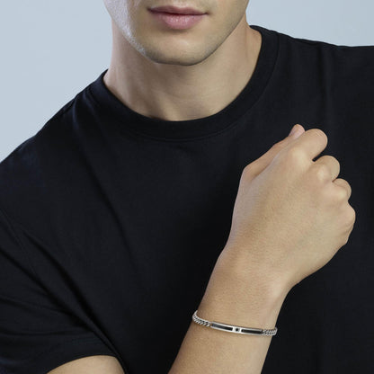 Bracciale Kidult Style uomo Groumette con piastrina e cristallino nero