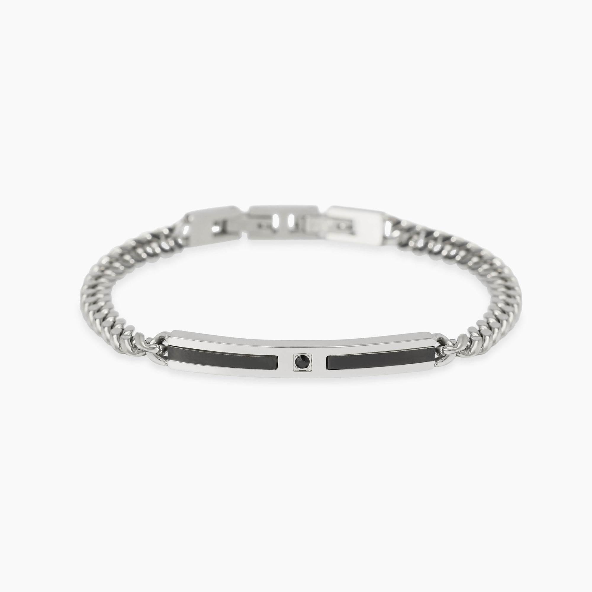 Bracciale Kidult Style uomo Groumette con piastrina e cristallino nero