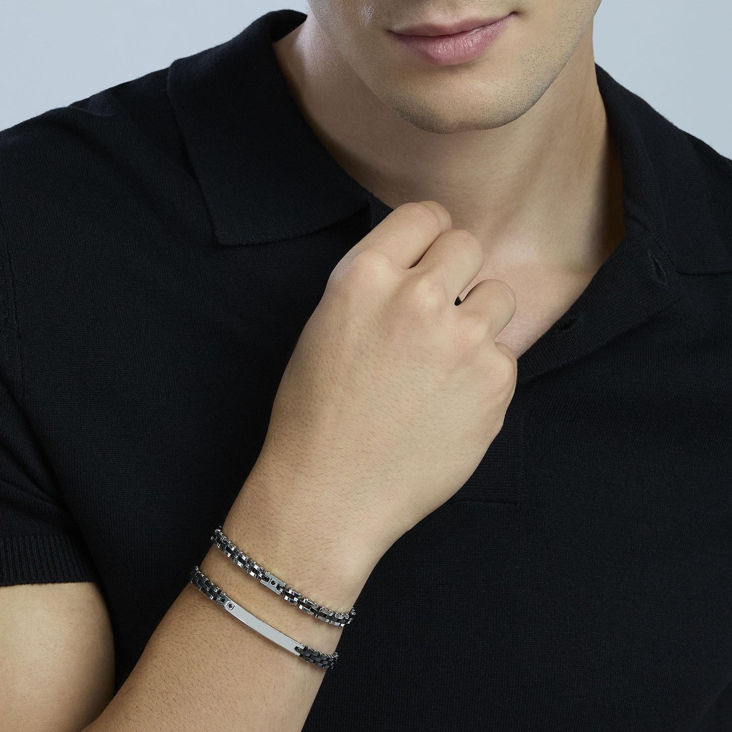 Bracciale Kidult Style uomo Piastra con cristallino nero ed elementi in ceramica