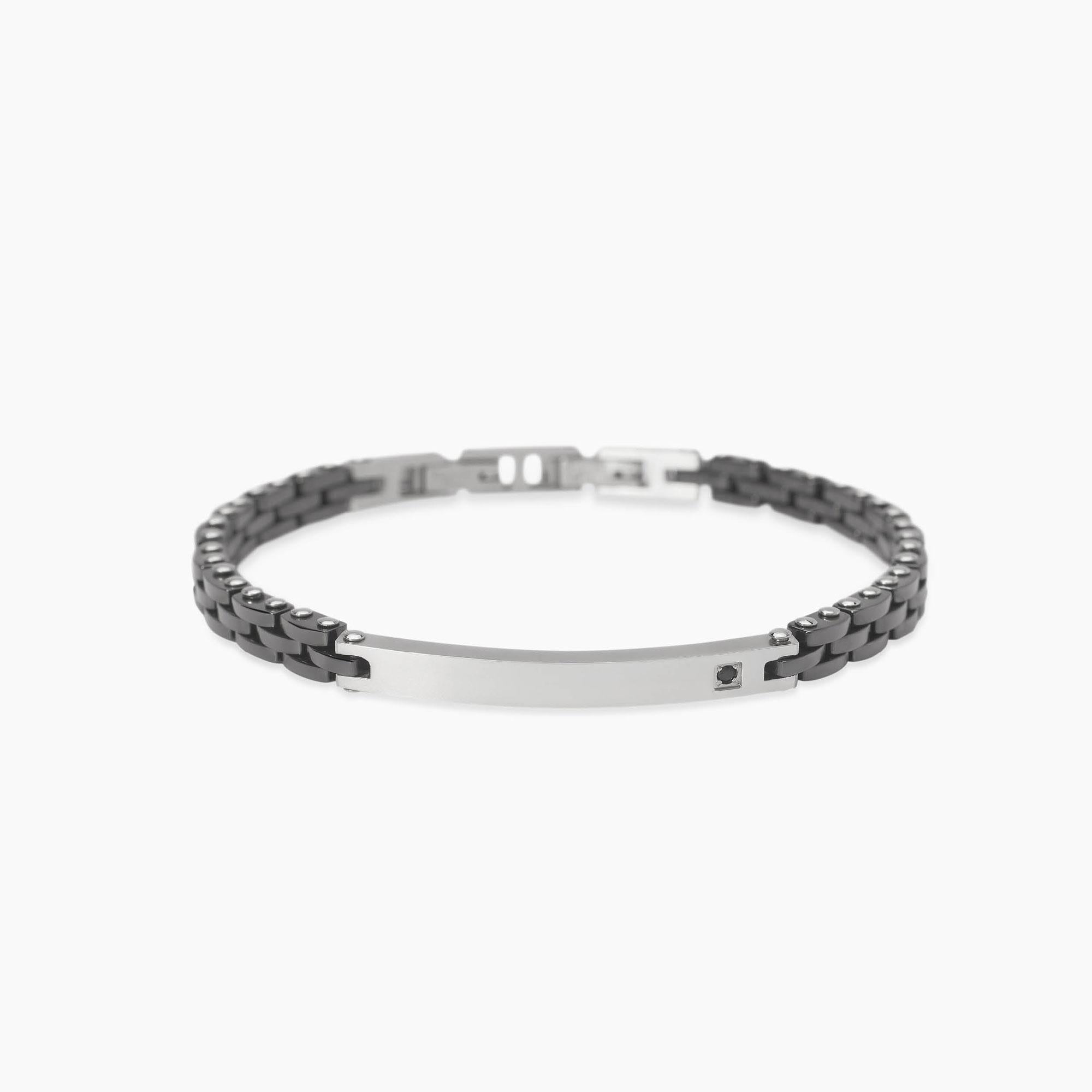 Bracciale Kidult Style uomo Piastra con cristallino nero ed elementi in ceramica
