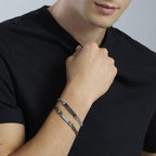 Bracciale Kidult Style uomo Piastrina in acciaio spazzolato gunmetal e cristallino