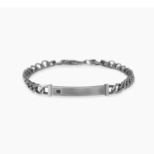 Bracciale Kidult Style uomo Piastrina in acciaio spazzolato gunmetal e cristallino