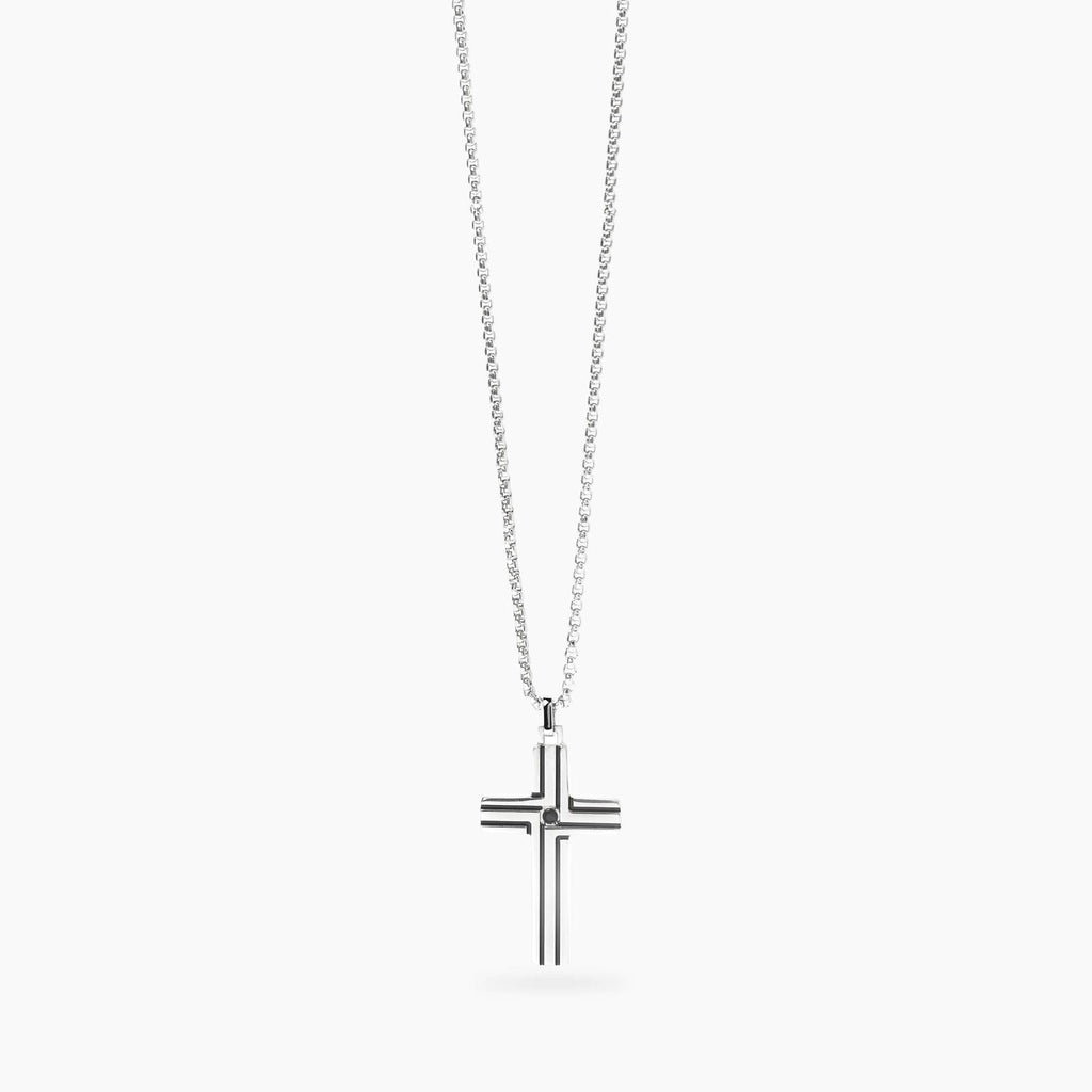 Collana Kidult Style uomo Catena veneta con croce e cristallino nero