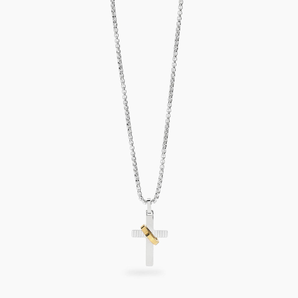 Collana Kidult Style uomo Catena veneta e croce con anello gold