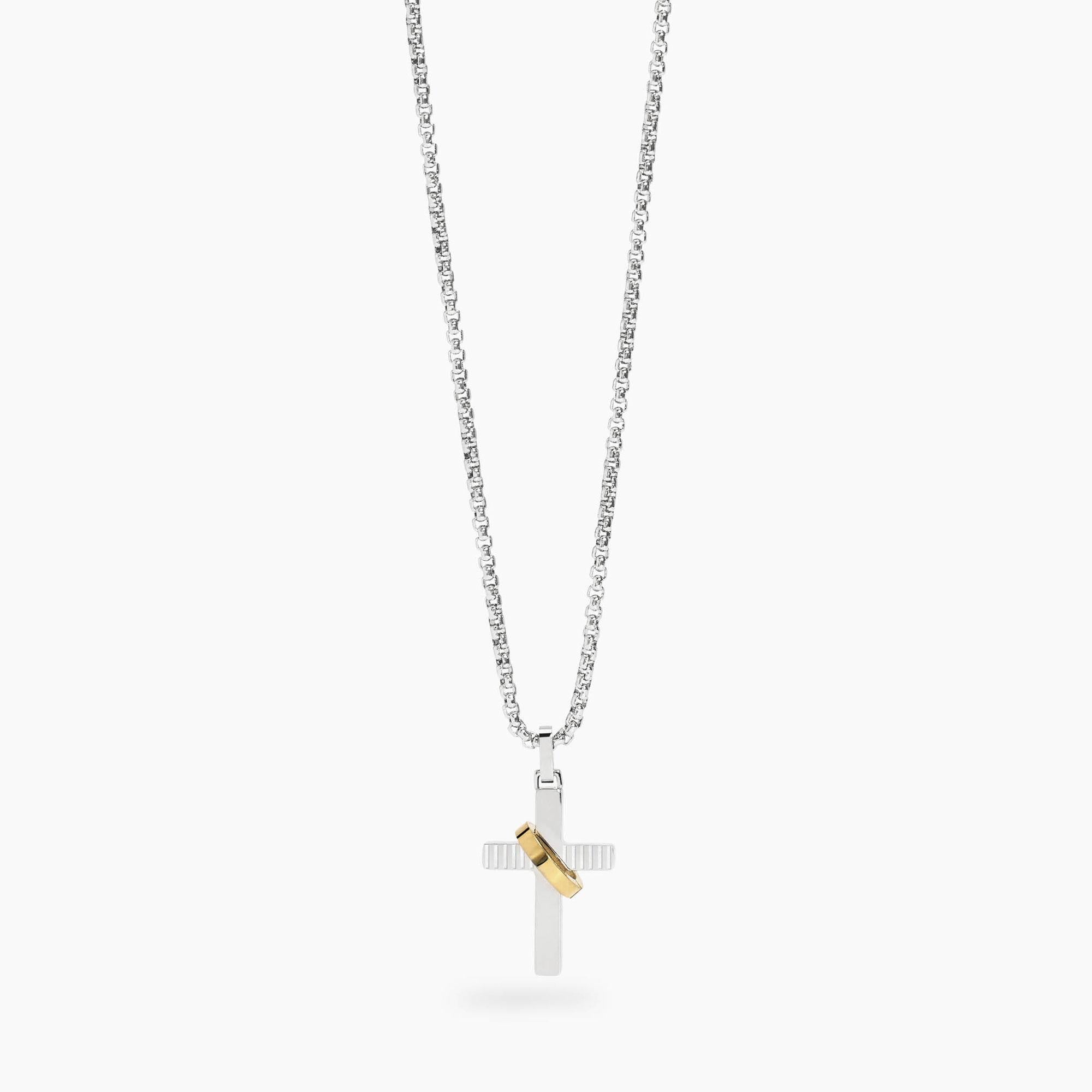 Collana Kidult Style uomo Catena veneta e croce con anello gold