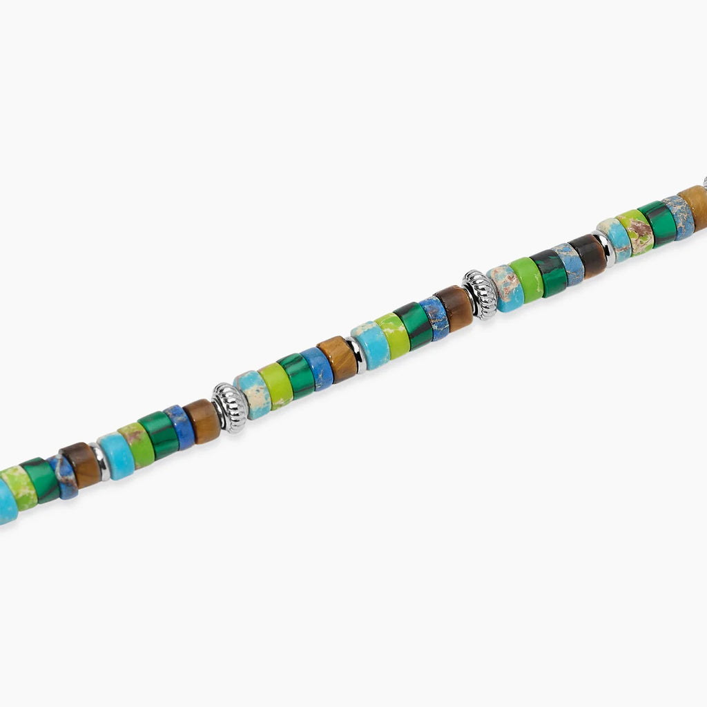 Bracciale Kidult uomo regolabile in diaspro multicolor e occhio di tigre