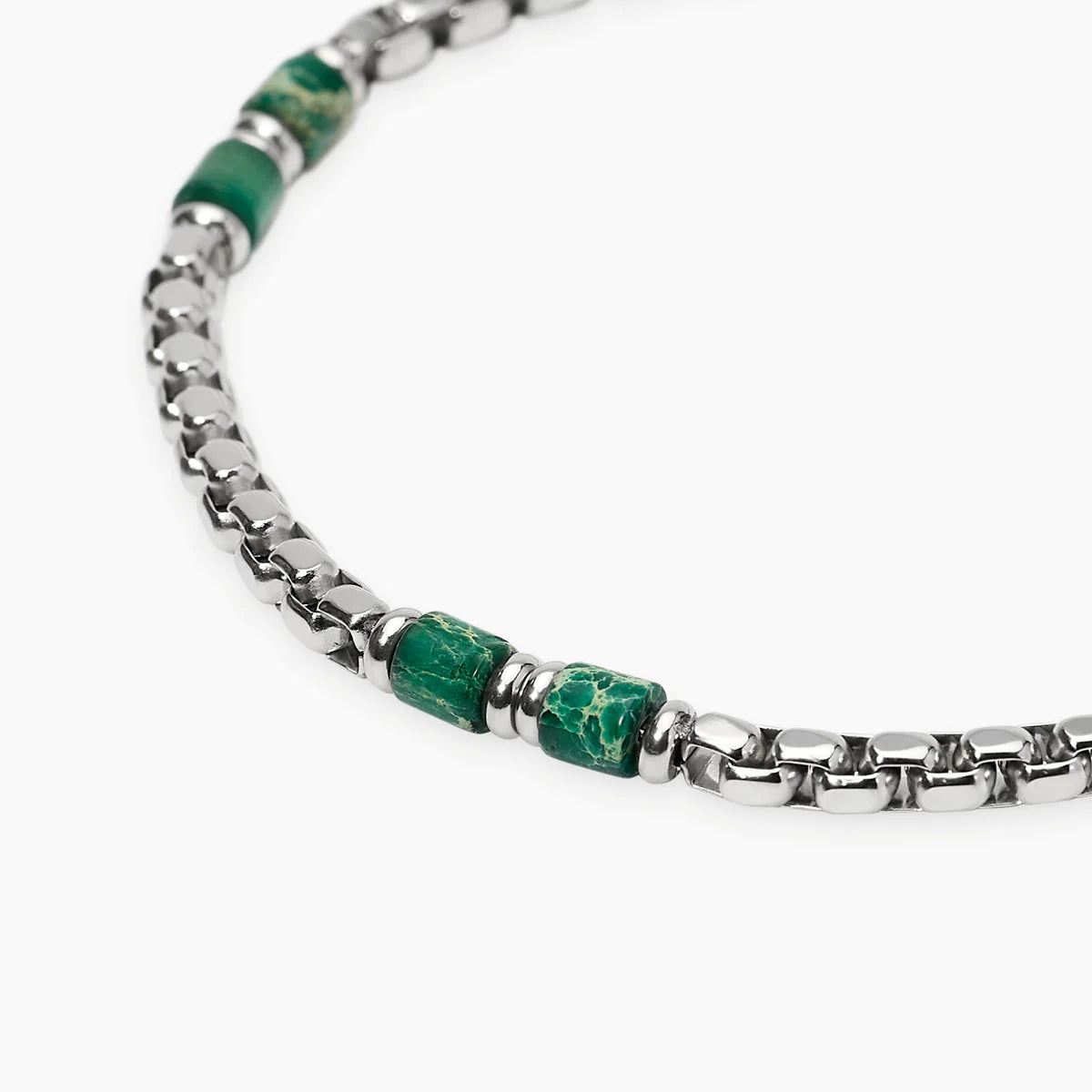Bracciale Kidult uomo con catena veneta e cilindri in diaspro verde