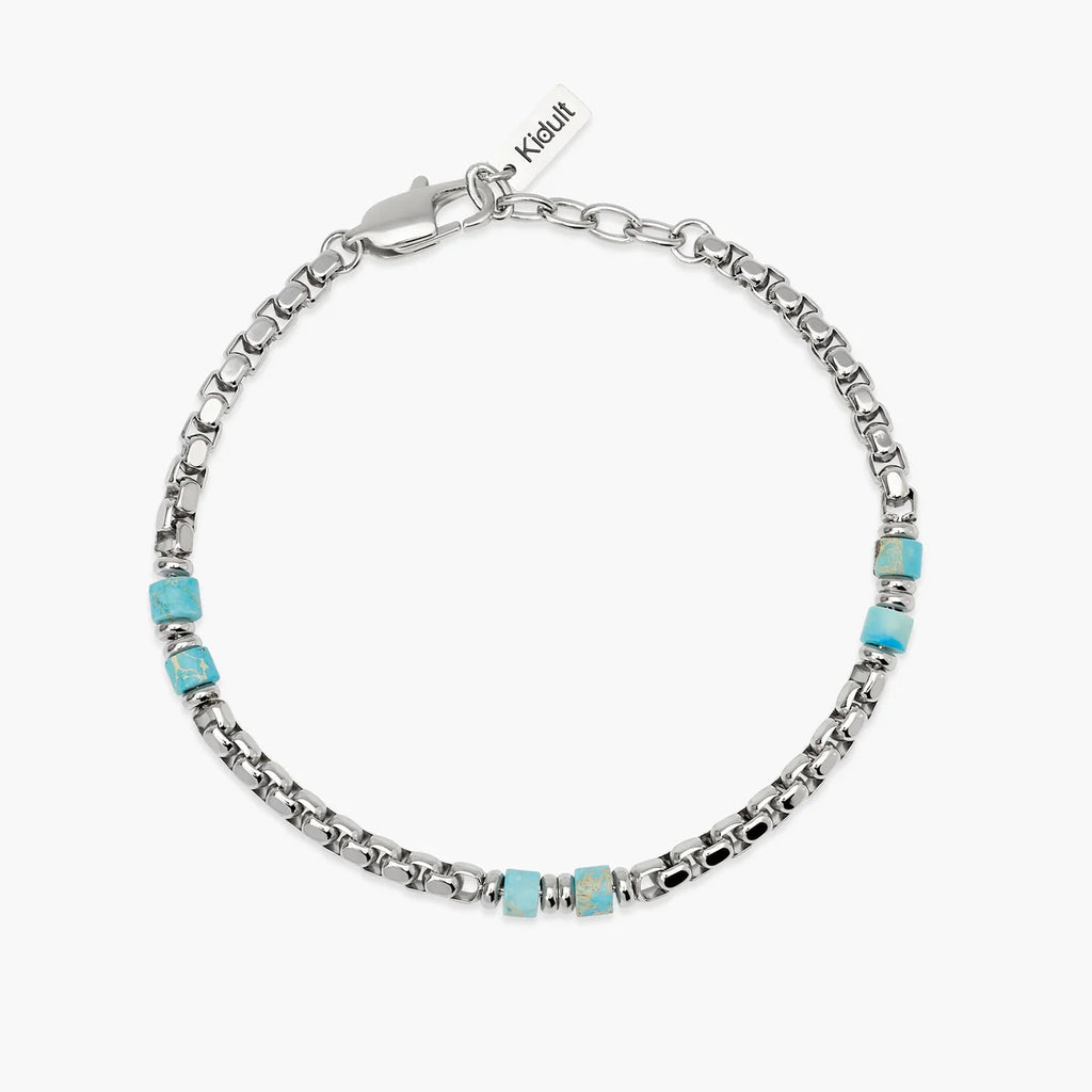 Bracciale Kidult uomo con catena veneta e cilindri in diaspro azzurro
