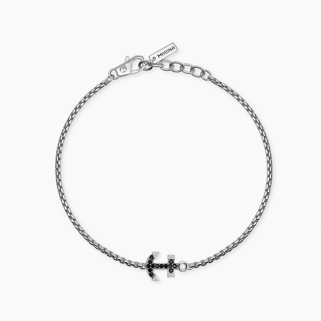 Bracciale Mabina Uomo in argento con ancora in zirconi neri da uomo