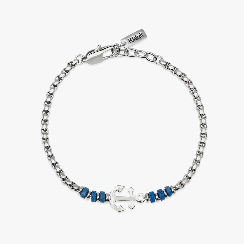 Bracciale Kidult uomo con pietre laviche blu e ancora centrale