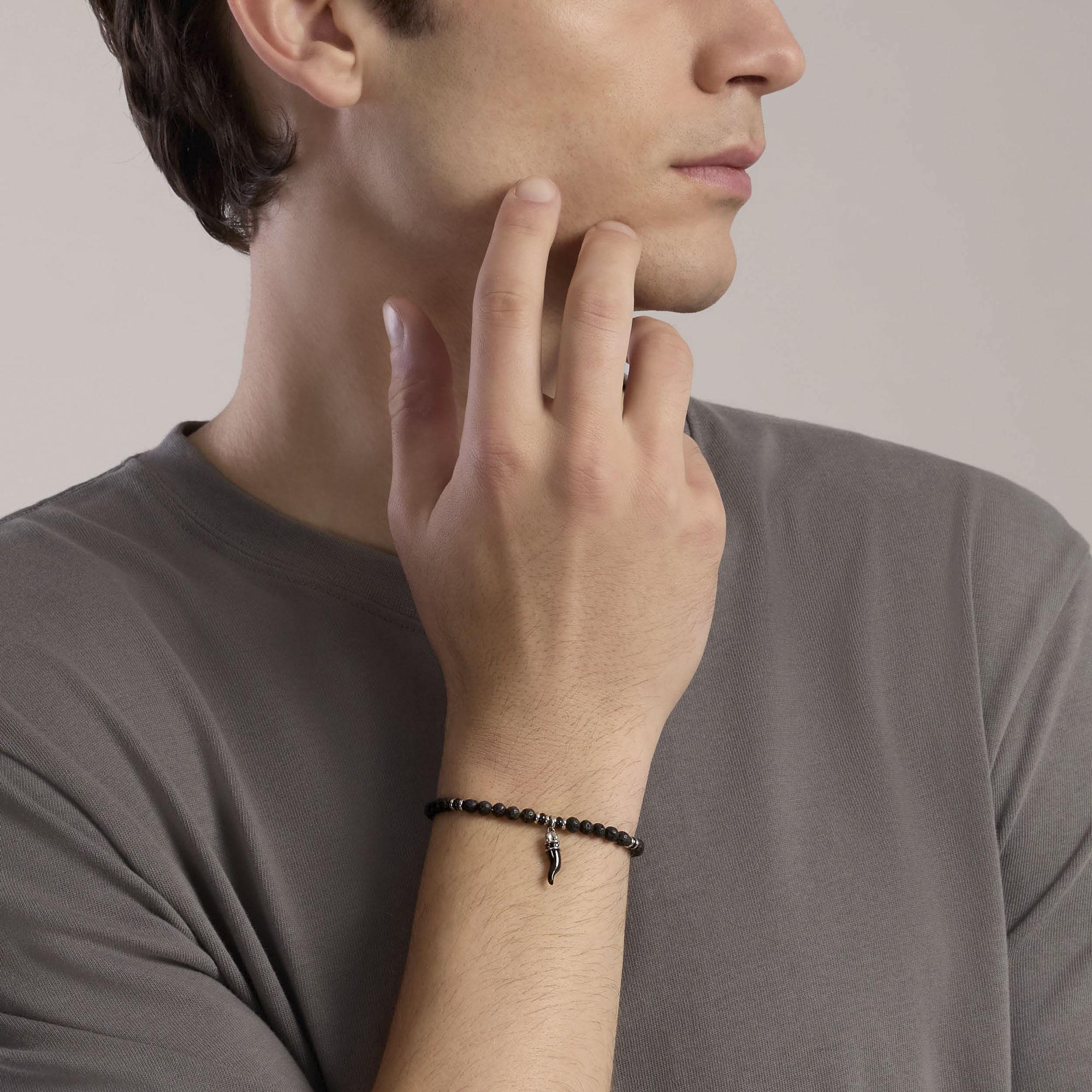 Bracciale uomo Kidult Style Cornetto e pietra lavica