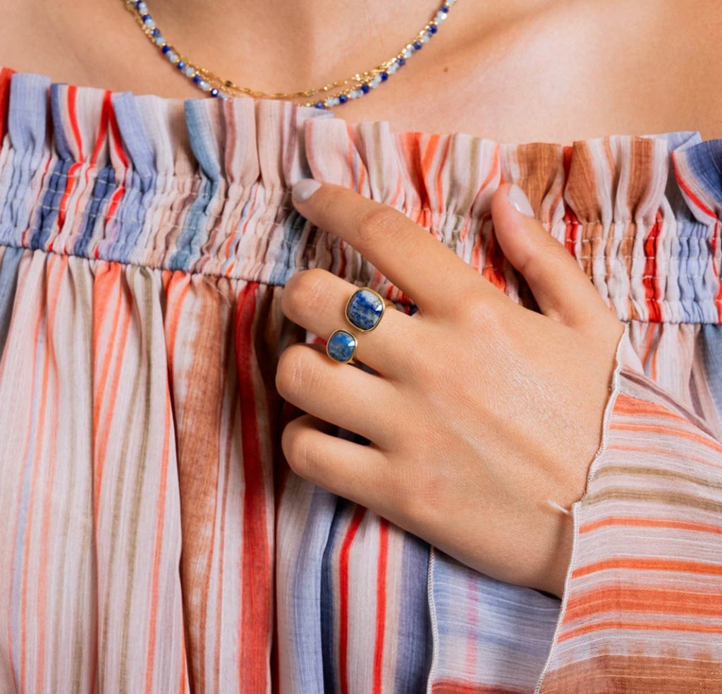 Anello Anartxy donna SPIRIT doppia pietra blu