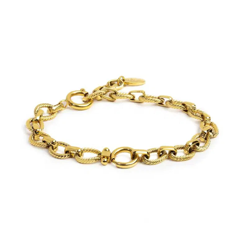 Bracciale Marlù donna catena a maglie larghe texturizzate al centro moschettone ad anello