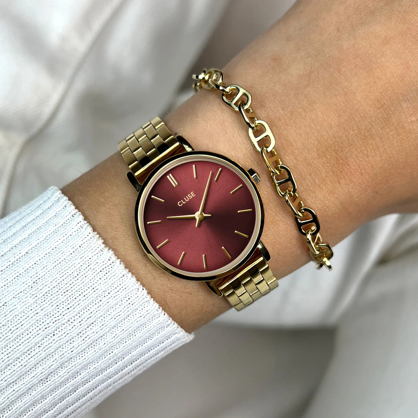 Orologio Cluse Boho Chic Petite Steel Watch, Dark Cherry, Gold Colour