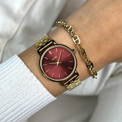 Orologio Cluse Boho Chic Petite Steel Watch, Dark Cherry, Gold Colour