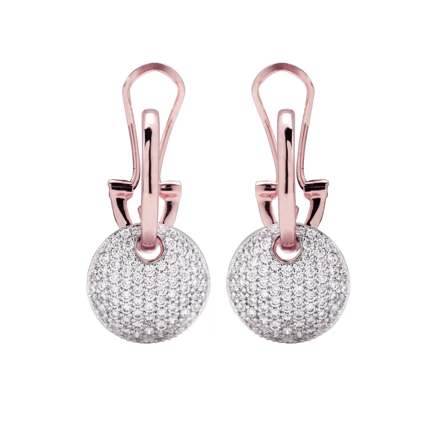 Orecchini pendenti Golden Rosè con Tondo Pavé in Cubic Zirconia