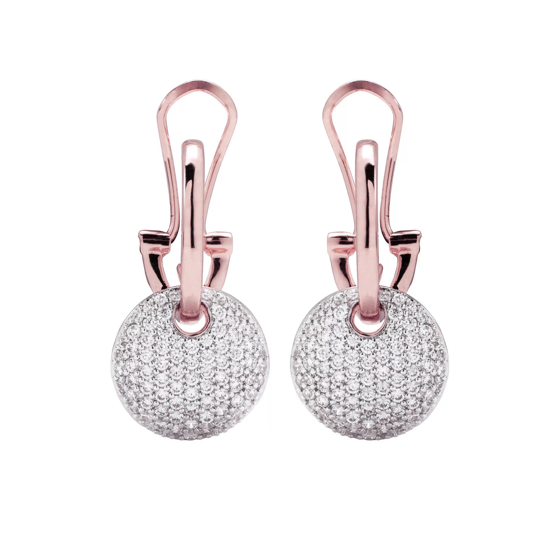 Orecchini pendenti Golden Rosè con Tondo Pavé in Cubic Zirconia