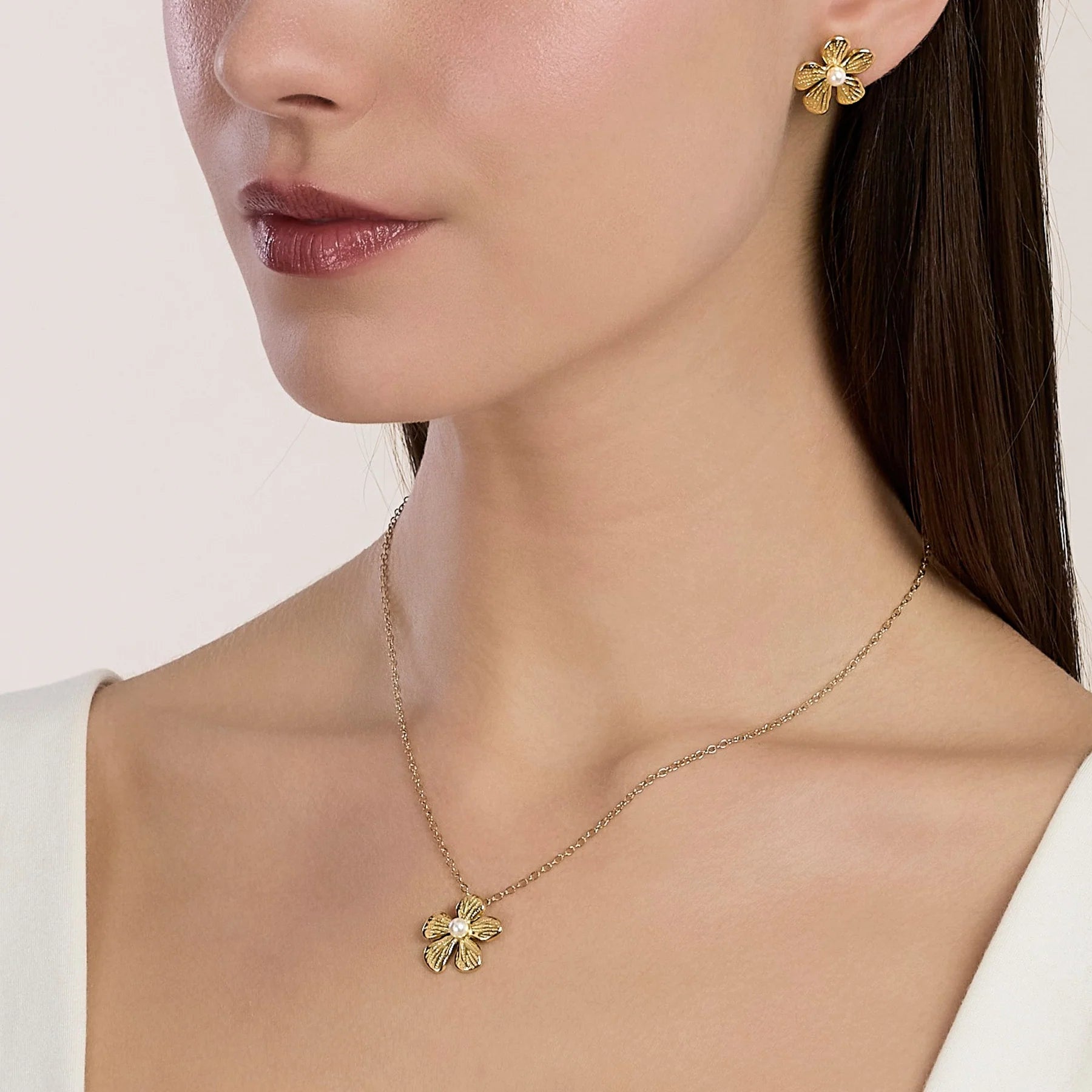 Collana Kidult donna Style Fiore gold con perla