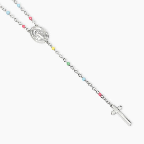 Collana Kidult donna multicolor con Madonnina e pendente croce