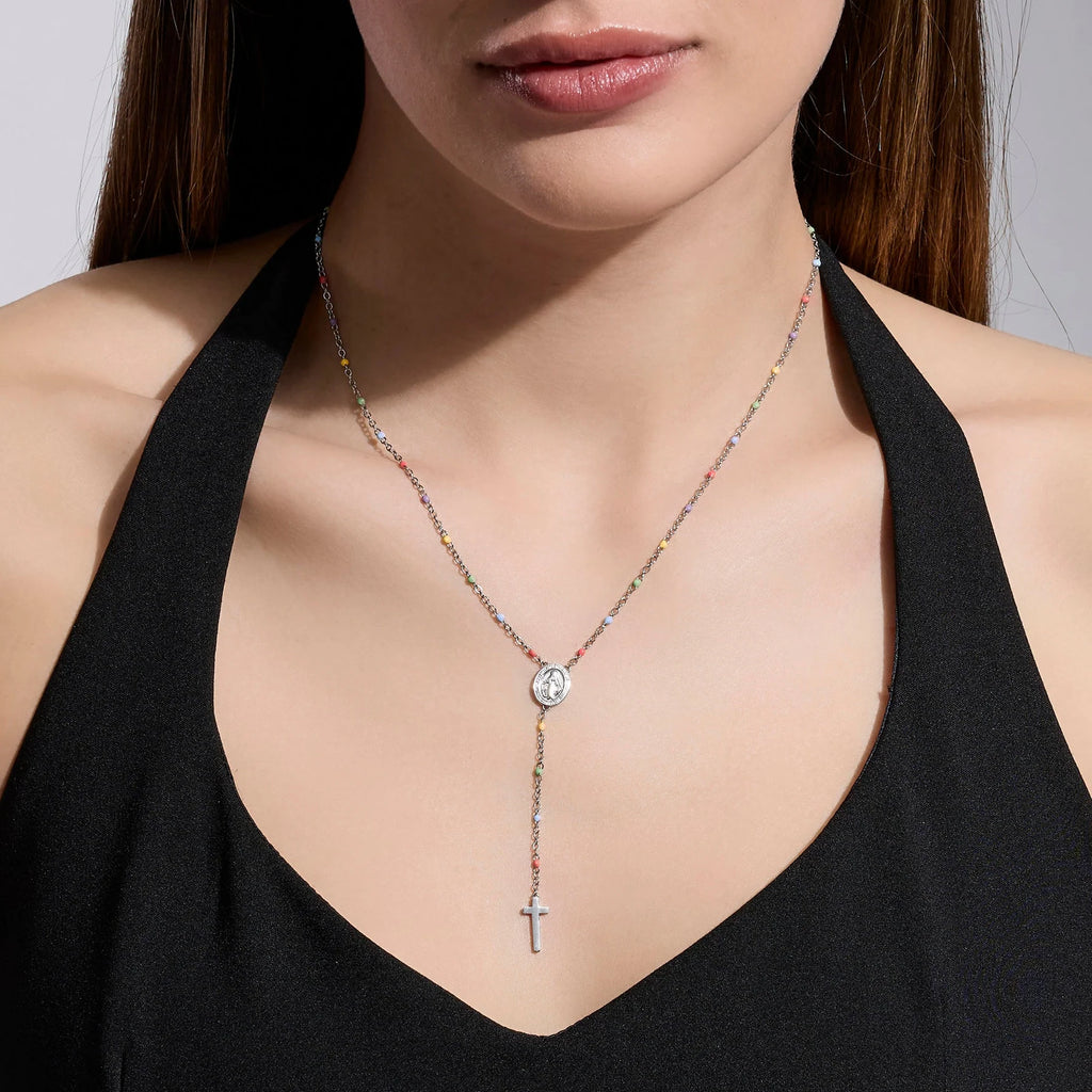 Collana Kidult donna multicolor con Madonnina e pendente croce
