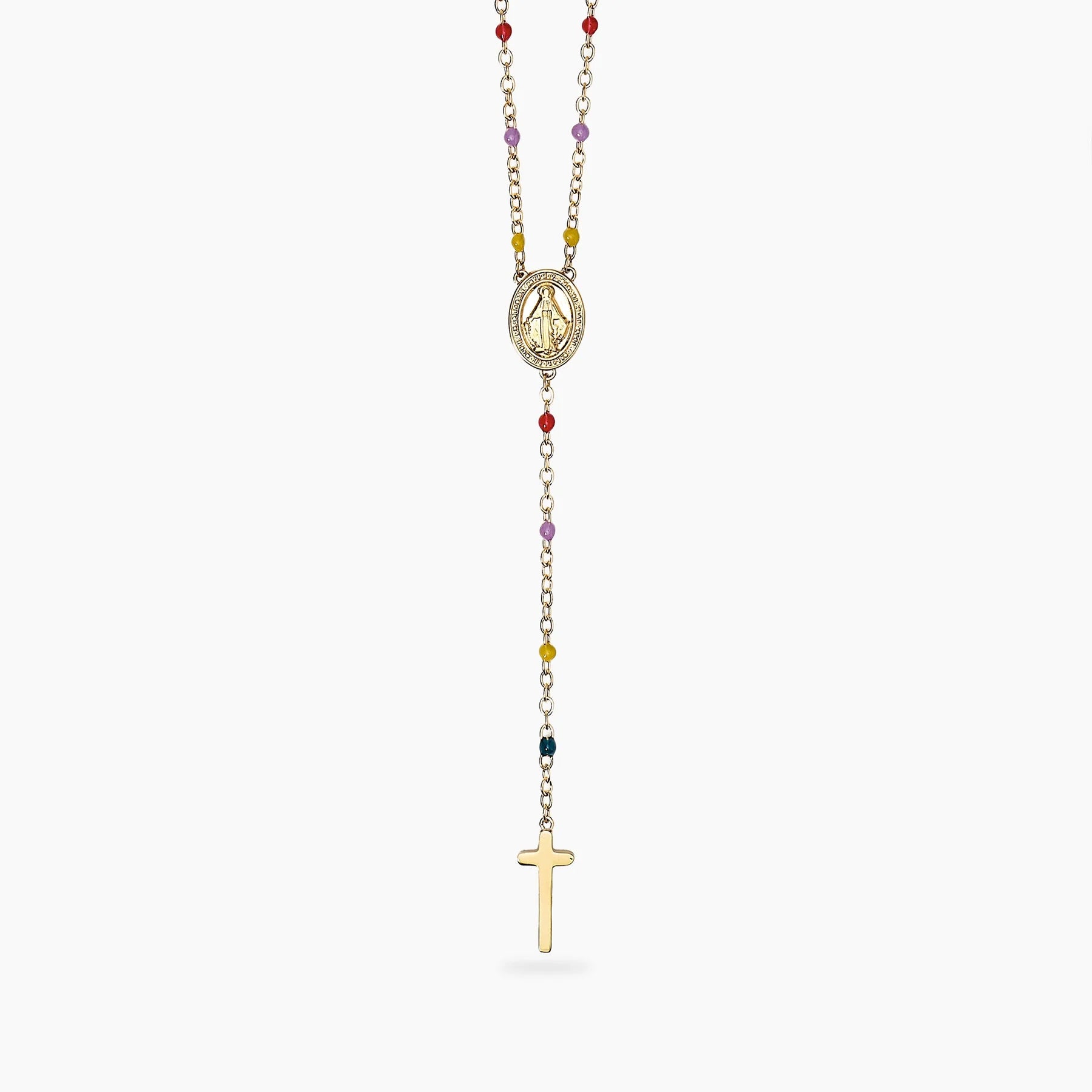 Collana Kidult donna dorata multicolor con Madonnina e pendente croce