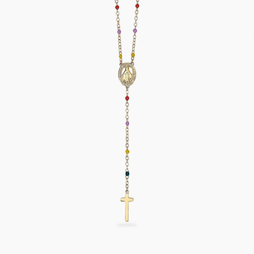 Collana Kidult donna dorata multicolor con Madonnina e pendente croce