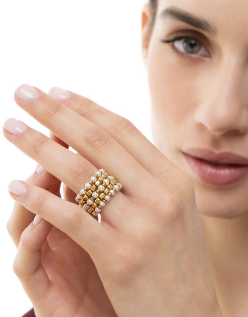 Anello Vestopazzo donna regolabile fascia a fisarmonica con 5 giri e perle