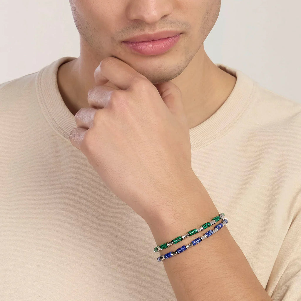 Bracciale Kidult uomo con elementi bambù in acciaio e diaspro blu