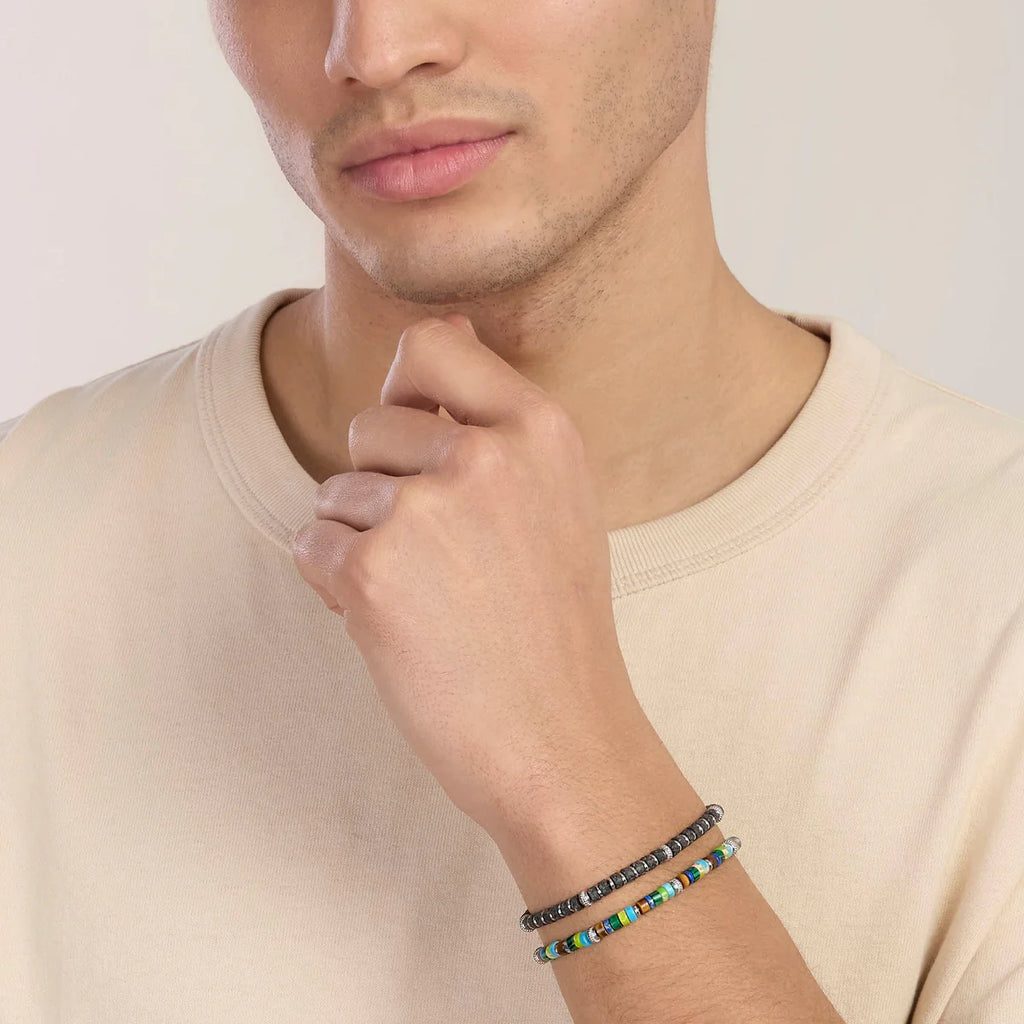 Bracciale Kidult uomo regolabile con dischetti in pietra lavica.