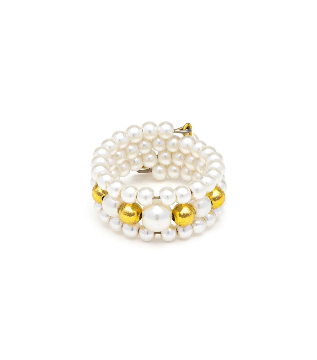 Anello Vestopazzo donna regolabile fascia a fisarmonica con 3 righe di perle