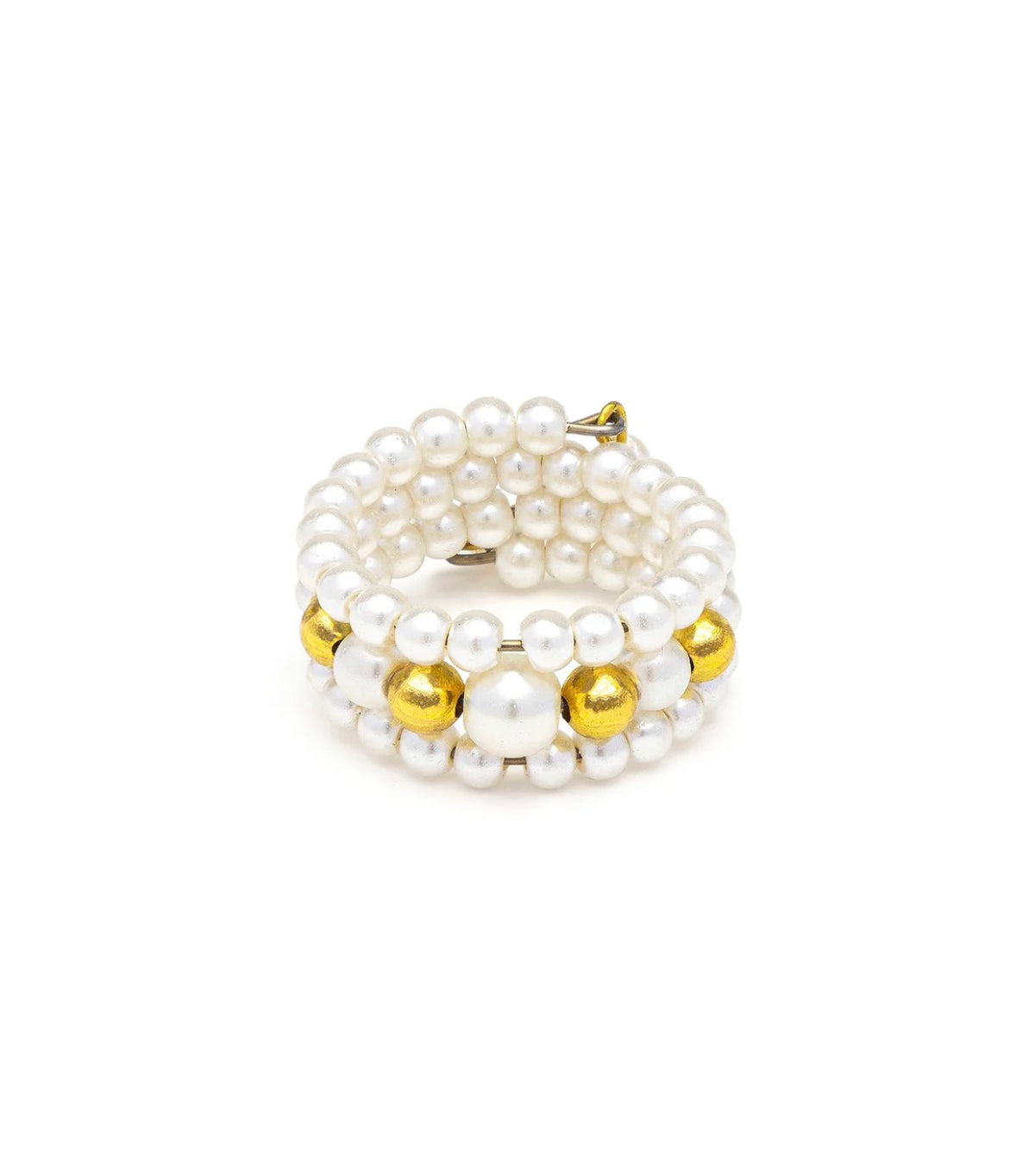 Anello Vestopazzo donna regolabile fascia a fisarmonica con 3 righe di perle