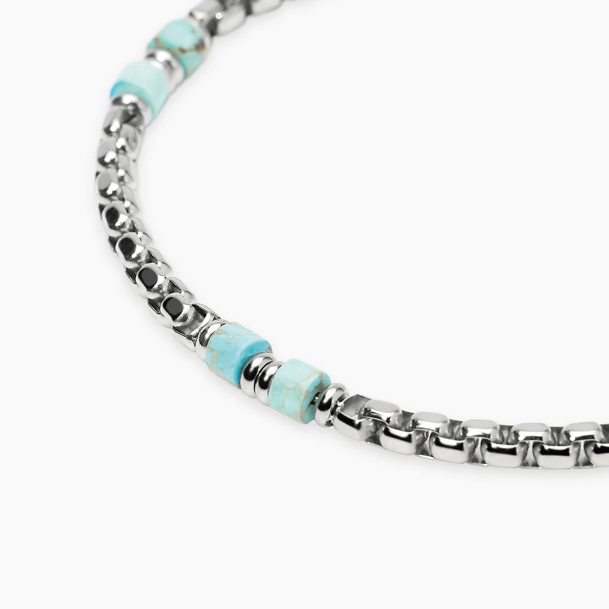Bracciale Kidult uomo con catena veneta e cilindri in diaspro azzurro