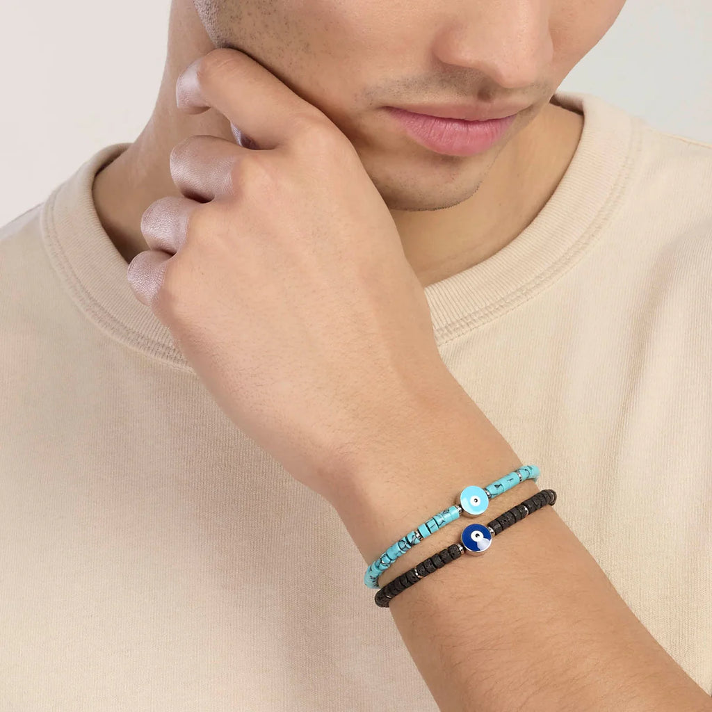 Bracciale Kidult uomo in pietra lavica con simbolo occhio centrale
