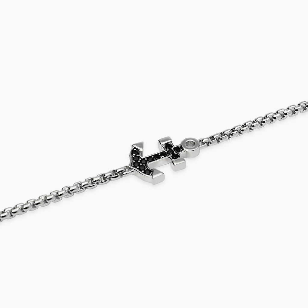 Bracciale Mabina Uomo in argento con ancora in zirconi neri da uomo