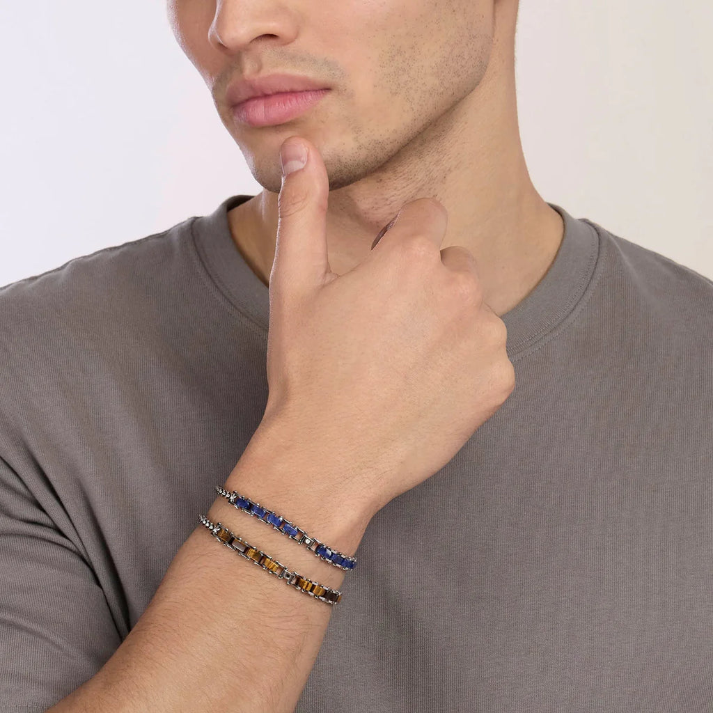 Bracciale Kidult uomo con catena franco con sodalite blu