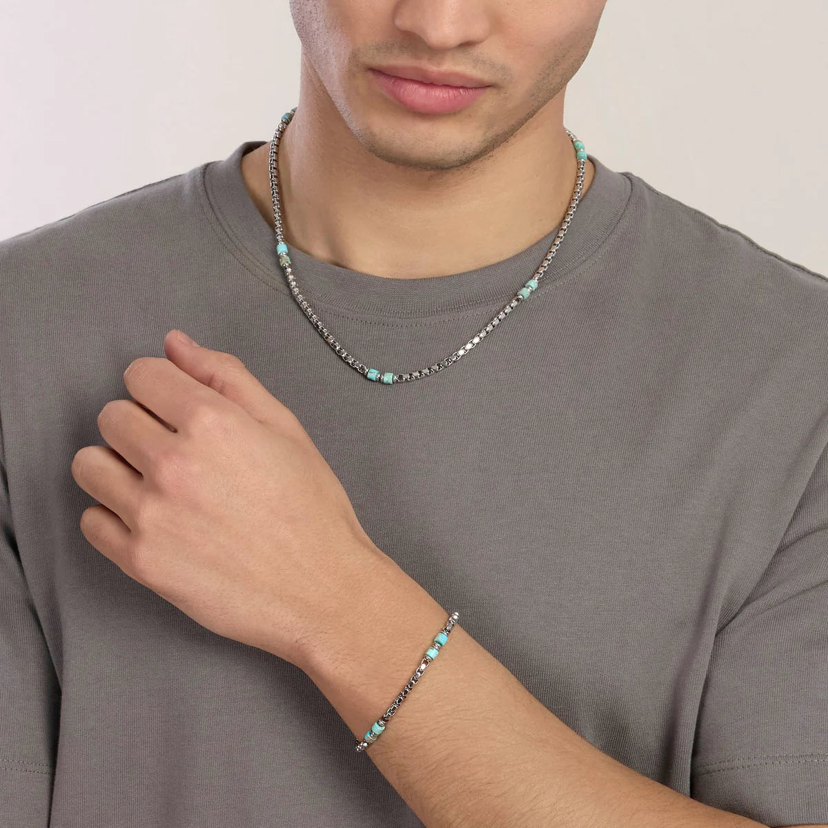 Collana Kidult uomo in acciaio e diaspro azzurro