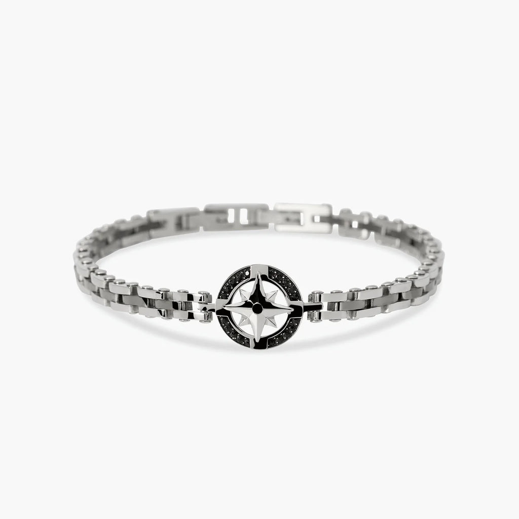 Bracciale Kidult uomo con maglia in acciaio e rosa dei venti centrale