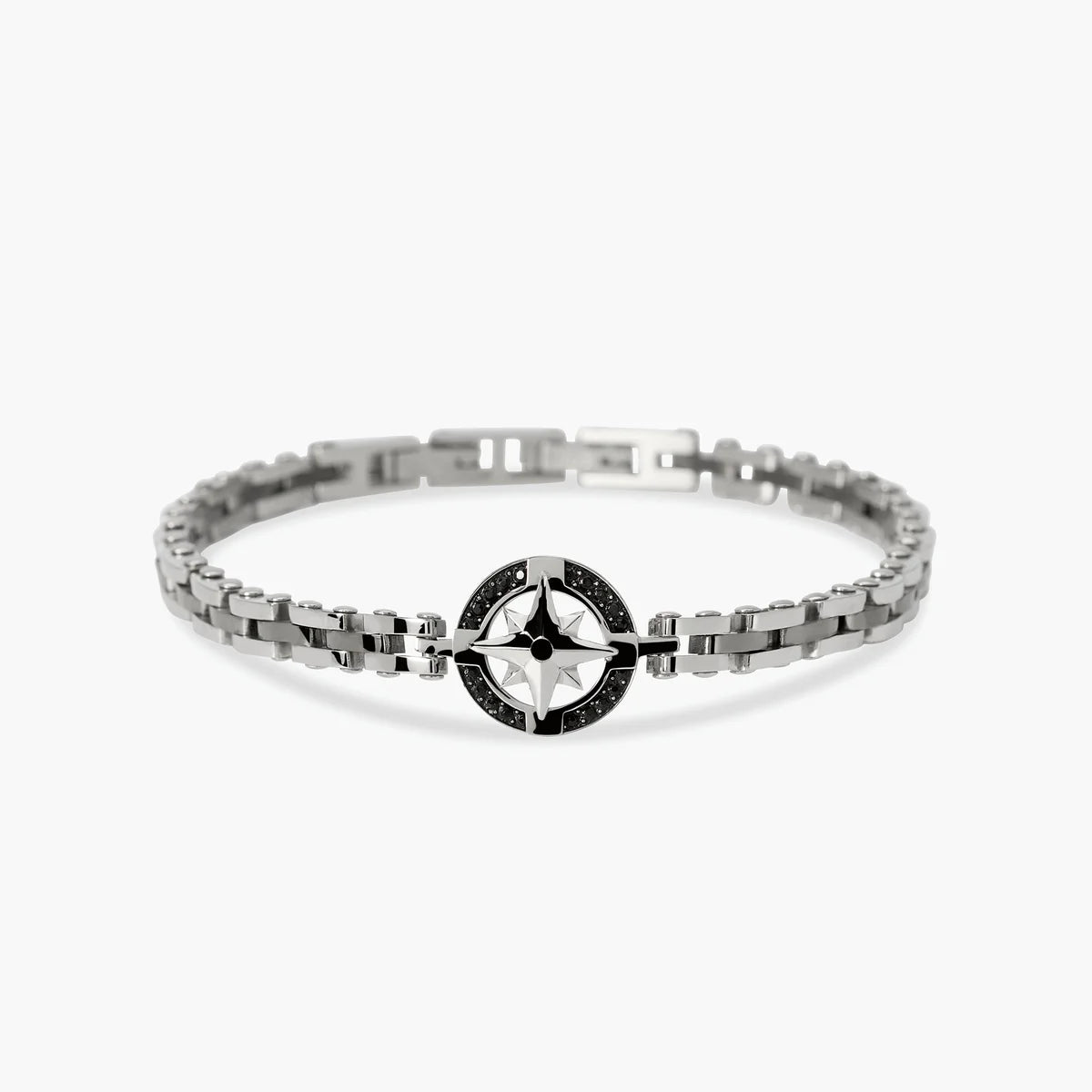 Bracciale Kidult uomo con maglia in acciaio e rosa dei venti centrale