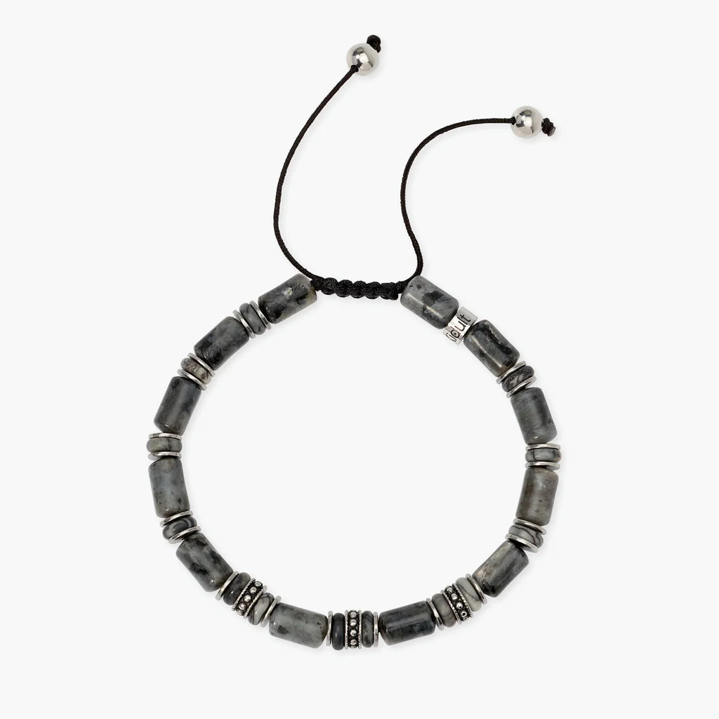 Bracciale Kidult uomo in nylon con labradorite e diaspro grigio striato