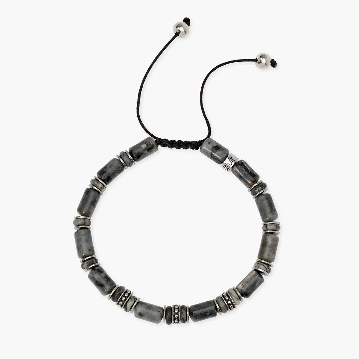 Bracciale Kidult uomo in nylon con labradorite e diaspro grigio striato
