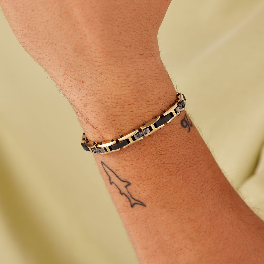 Bracciale Brosway uomo Backliner Gold e zirconi neri