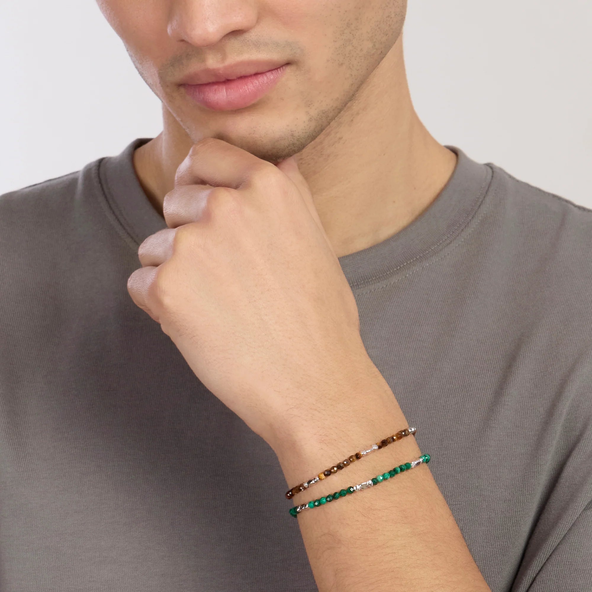 Bracciale Mabina Uomo in argento e malachite sintetica