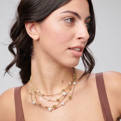 Collana Brosway donna Perfect Multifilo sfere e perle conchiglia gold