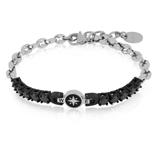 Bracciale Goyatè uomo Nautix Catena, tennis nero e rosa dei venti