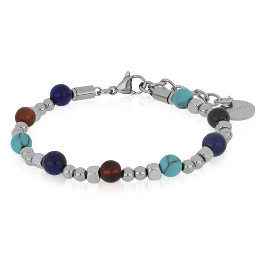 Bracciale Goyatè uomo Zephyr aulite turchese, lapislazzuli e occhio di tigre