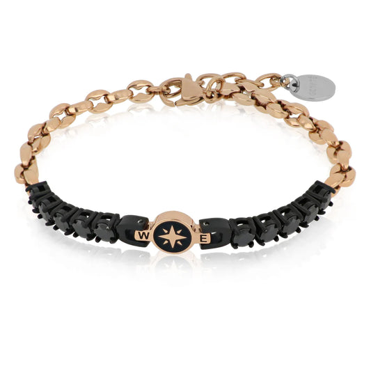 Bracciale Goyatè uomo Nautix Catena rosè, tennis nero e rosa dei venti
