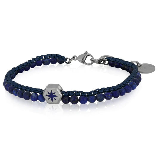 Bracciale Goyatè uomo Seaglow catena, lapislazzuli e rosa dei venti