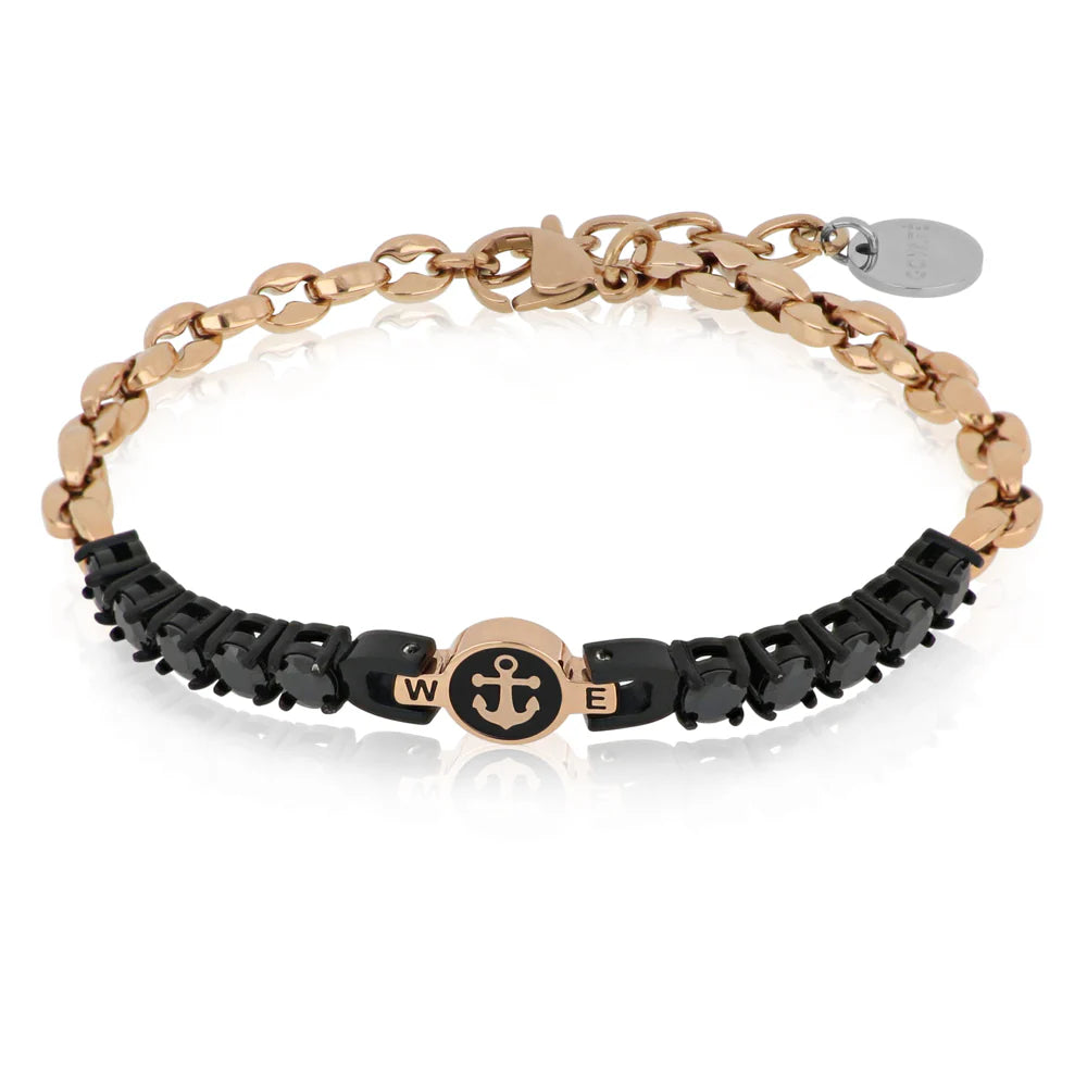 Bracciale Goyatè uomo Nautix Catena rosè, tennis nero e ancora